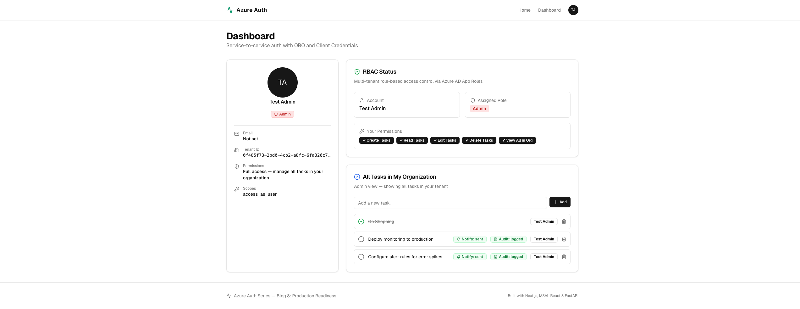 Dashboard with Tasks