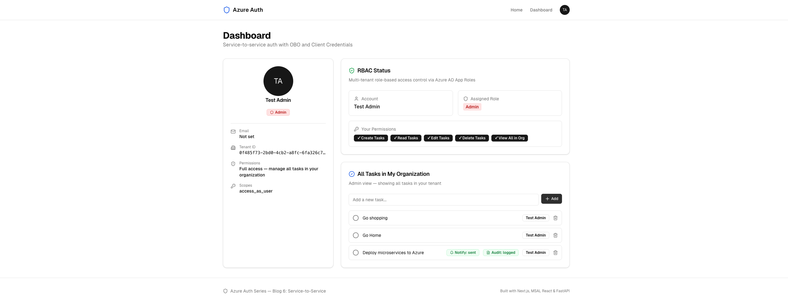 Service-to-Service Dashboard